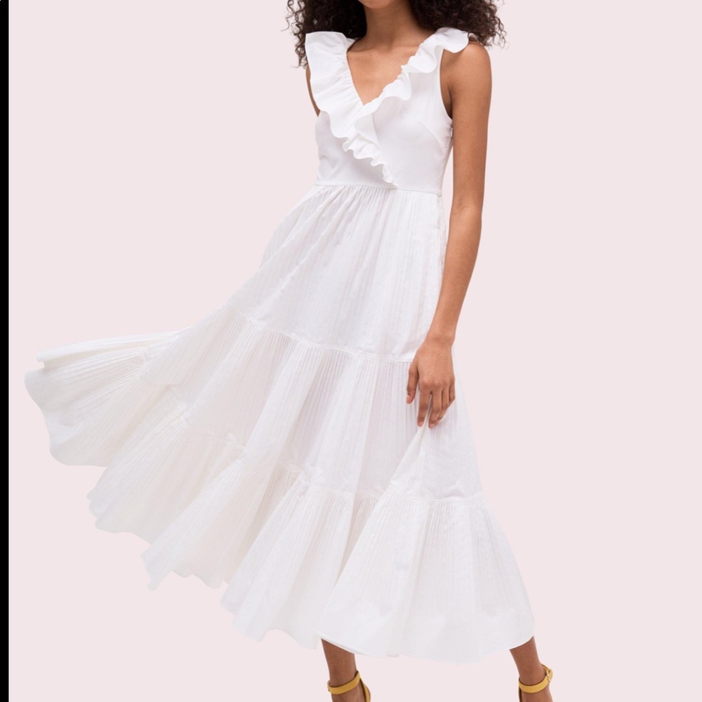 Kate spade white poplin tiered ruffle dress 10